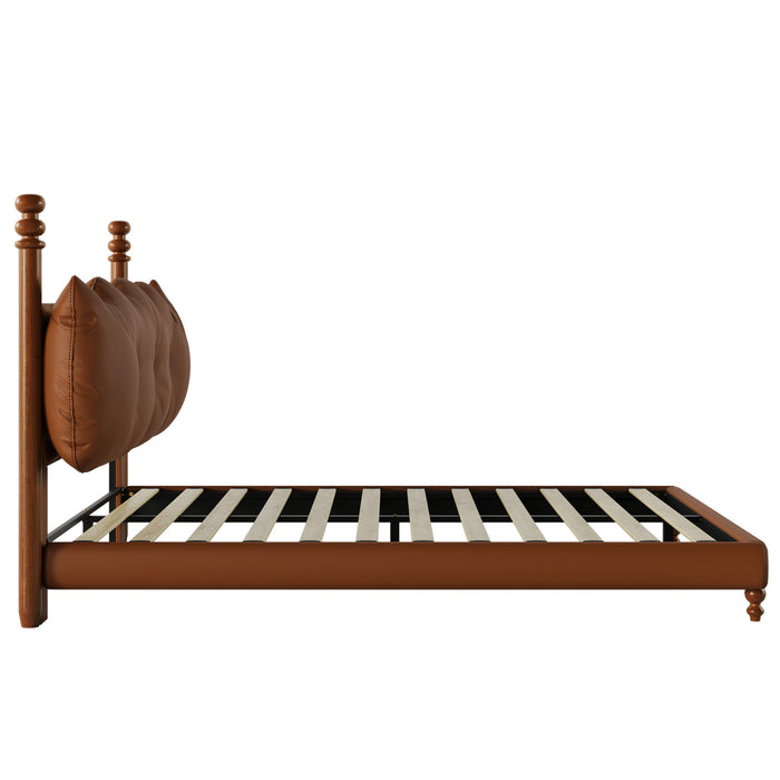 Cadre de lit plateforme en simili cuir Emma avec tete de lit, taille Queen, marron