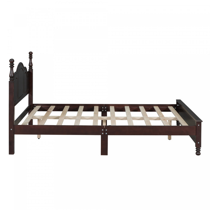 Jessie Lit plateforme style retro avec support a lattes en bois, Taille Queen, Noyer
