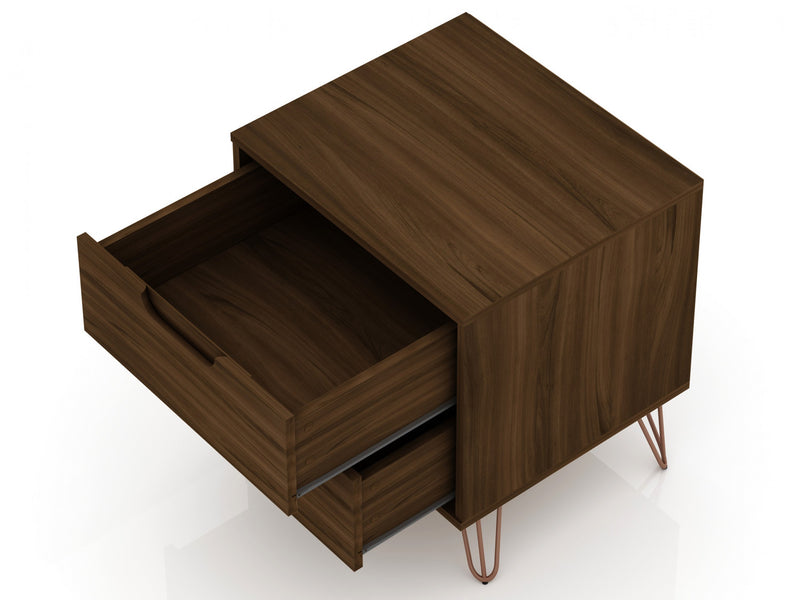 Table de nuit Rockefeller Mid-Century Modern 20\" en brun chataigne (2 tiroirs) - Lot de 2