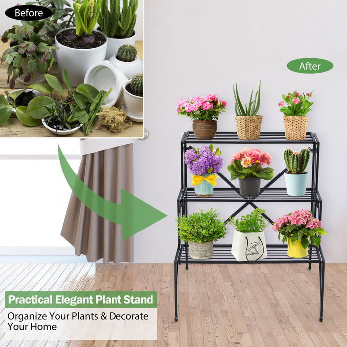Costway 3 Etage Escalier Style Metal Plante Stand Etagere Jardin Pot De Fleurs Etagere D'affichage