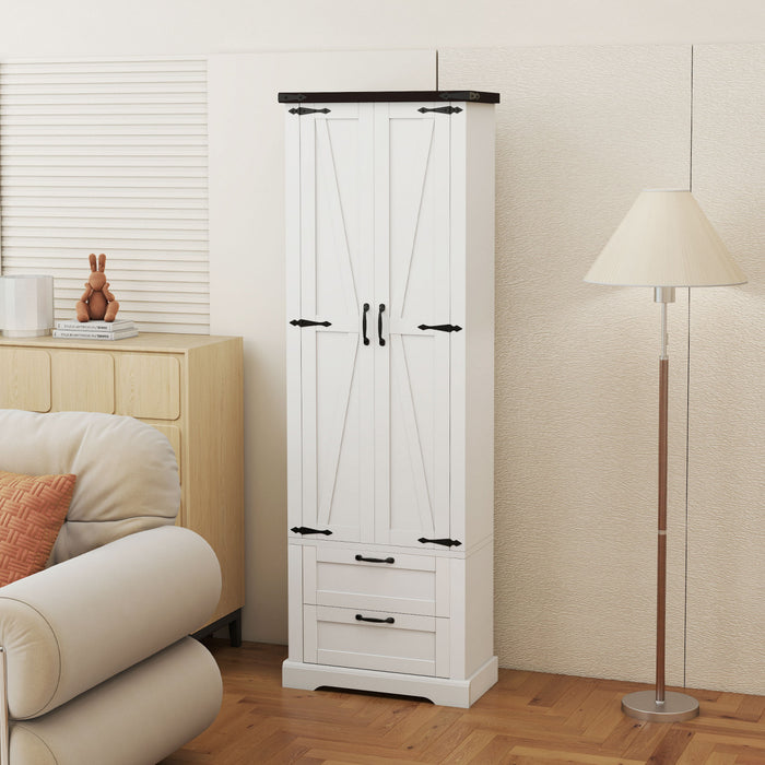 HOMCOM Meuble de rangement de cuisine de 71 po, armoire de cuisine, blanc