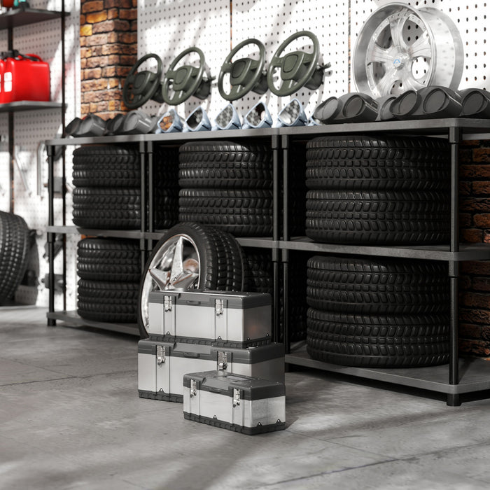 Homcom Coffret A Outils 3 Pieces, 23\"/19\"/16\" En Acier Inoxydable