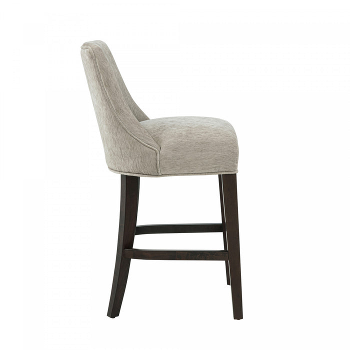 Tabouret de comptoir moderne en bois et chenille Beever, coloris taupe