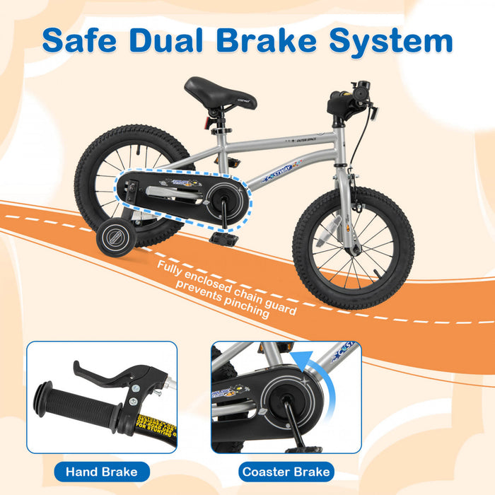 Velo Costway 14 Pouces Pour Enfants De 3 A 5 Ans Avec Selle Reglable Et Guidon Antiderapant Argent