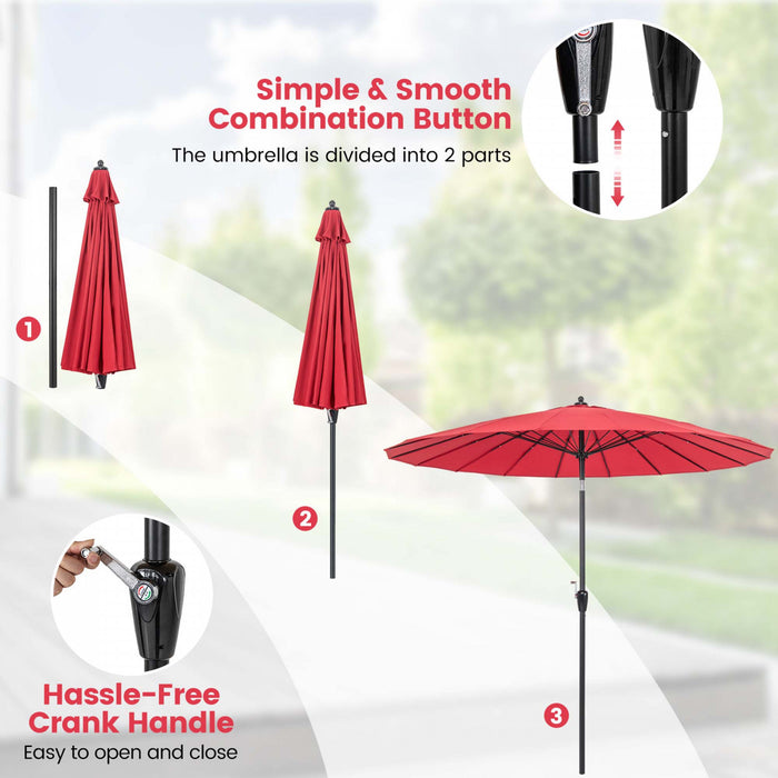 Parasol rond de marche Costway de 9 pieds avec inclination par bouton-poussoir, manivelle, partie superieure ventilee, couleur vin
