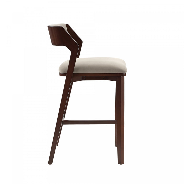Tabouret de bar moderne Patricia en bois avec revetement en lin