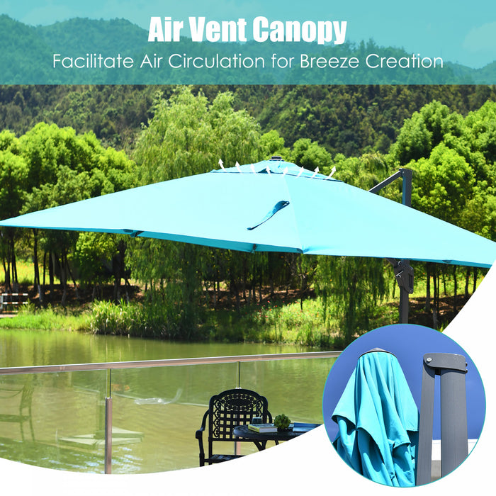 Costway Parasol cantilever 10'x13' pour terrasse, aluminium, rotation 360°, inclinable, turquoise