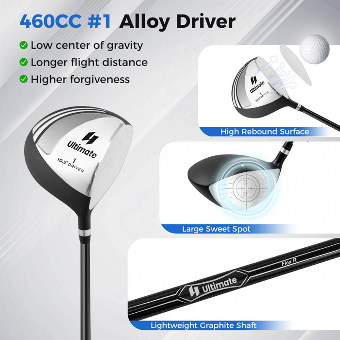 Ensemble Complet De 10 Clubs De Golf De Marque Costway Pour Hommes Avec Driver En Alliage Gris