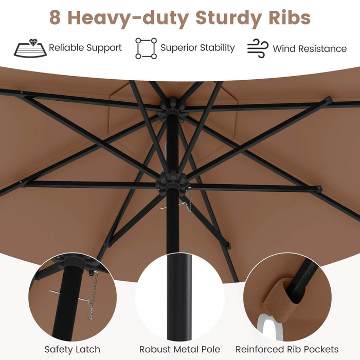 Parasol solaire Costway 9,3 FT style marche exterieur avec 24 LED, bordures, marron