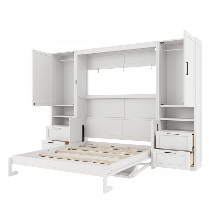 Maria Lit escamotable Murphy avec tiroirs et etageres, Taille Queen, Blanc