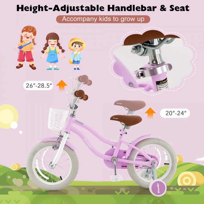 Velo Costway 14\" Pour Enfants Avec Roues D'entrainement Amovibles Et Panier Pour 3-5 Ans Violet
