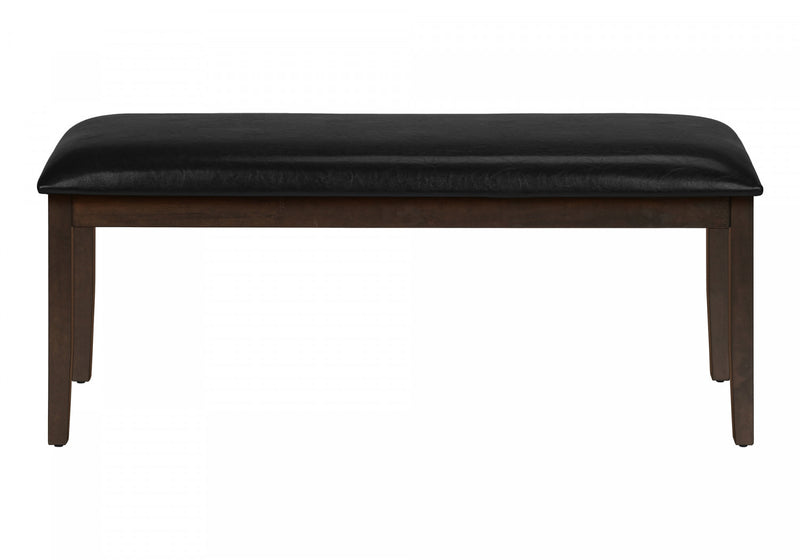 Banc rectangulaire de style transitionnel avec bois massif brun et apparence cuir noir pour la salle à manger, le couloir et l’entrée