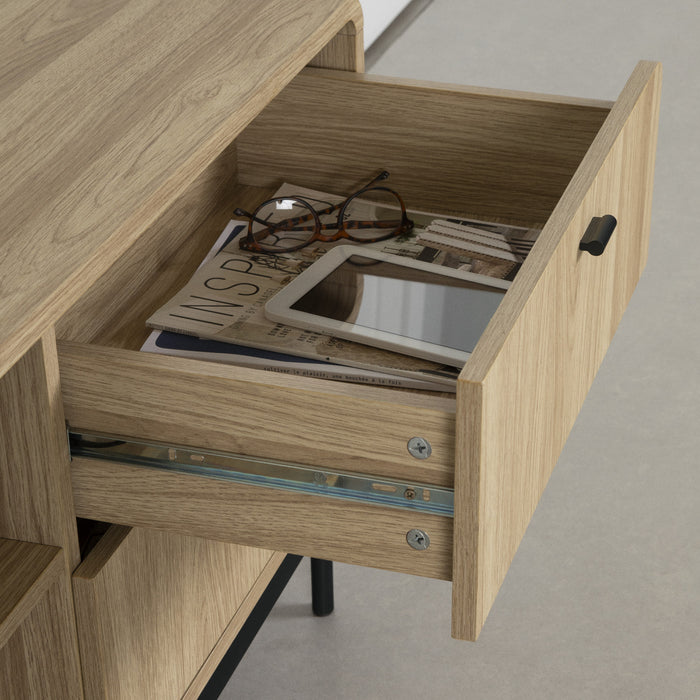  Meuble pour téléviseur Mezzy avec porte et tiroirs - chêne naturel