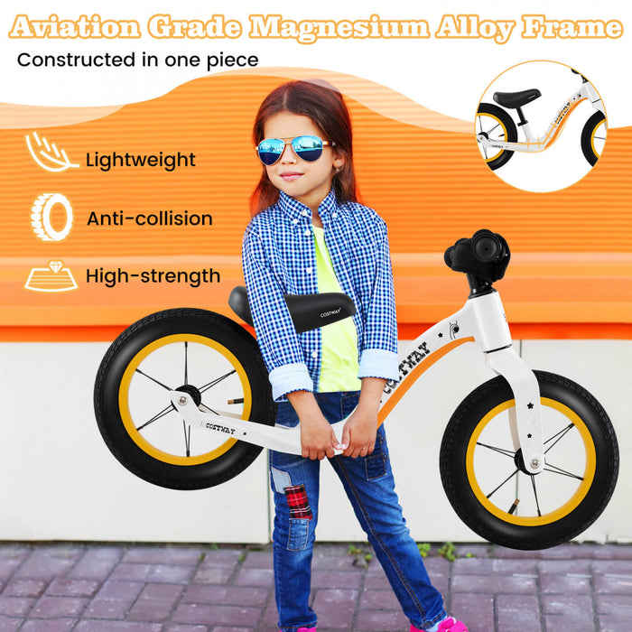 Costway 12 Pouces Magnesium Tout-petit Equilibre Velo Sans Pedale Formation Tout-petit Equilibre Velo Blanc