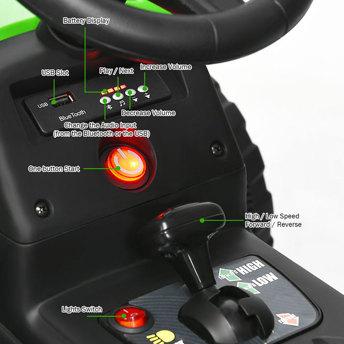 Costway Tracteur A Remorque Electrique 12v Avec Telecommande Et Lumieres Led