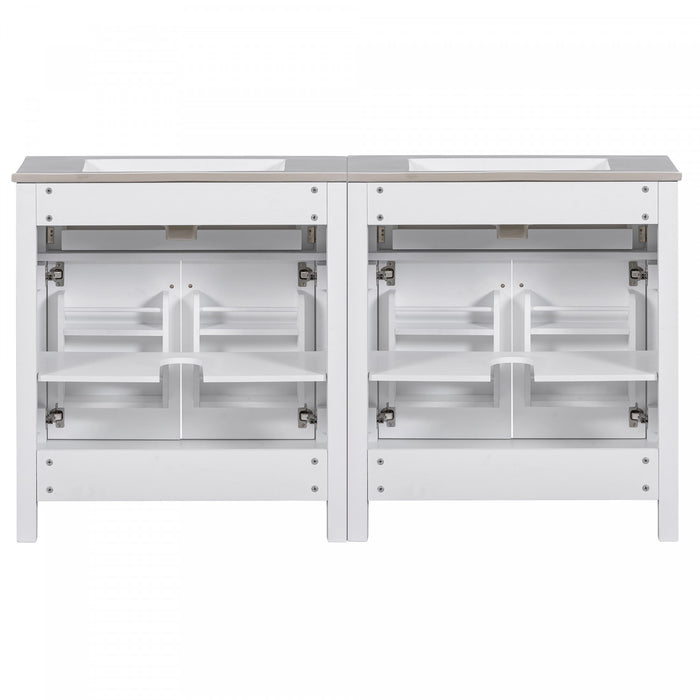 Meuble de salle de bain double moderne Felix 60 pouces avec lavabo ceramique et rangement, blanc
