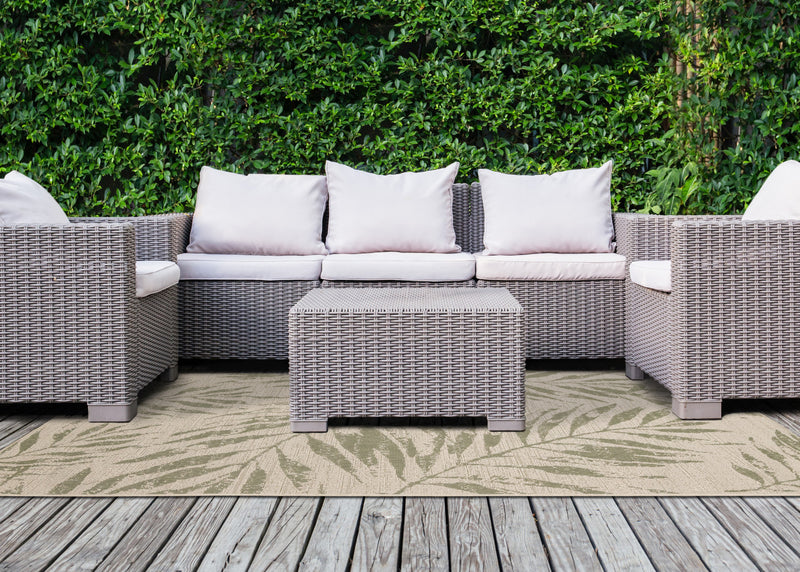 Tapis d'exterieur Jackson Taupe Blanc a bordure elegante, 6'7\" x 9'6\"