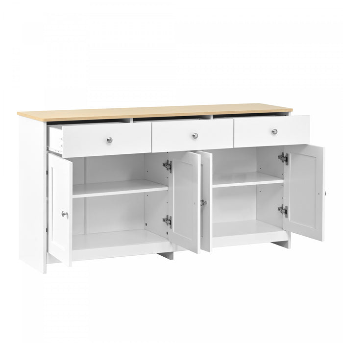 Grace Buffet en Bois Rustique de 55,1\" avec Portes et Tiroirs, Blanc