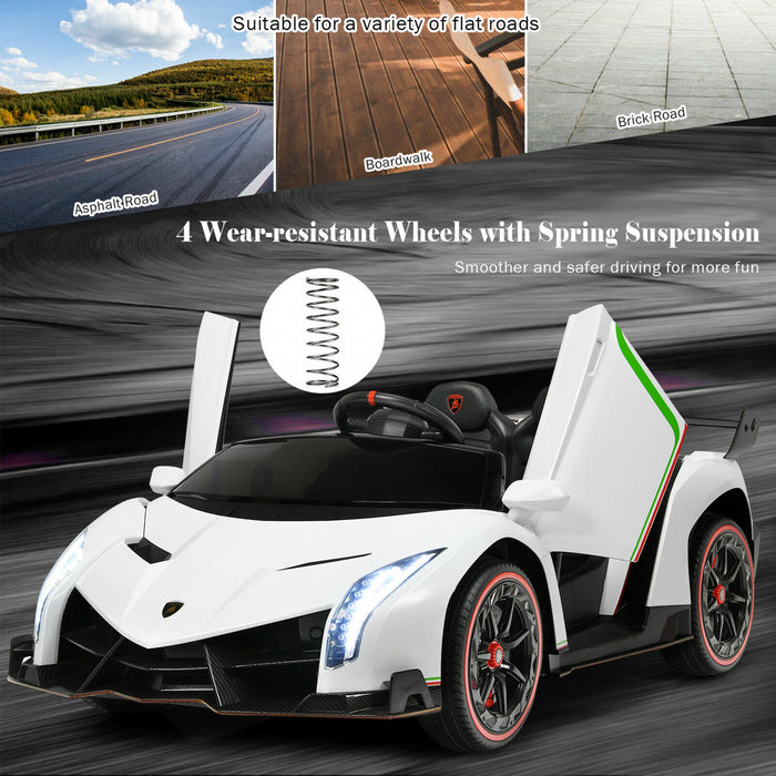 Costway 12v 2-siege Lamborghini Enfants Sous Licence Rouler Sur La Voiture W / Rc & Swing Fonction Blanche