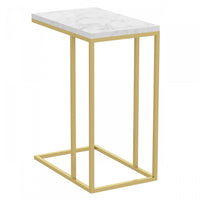 Table de bout en forme de C de 19 po en marbre et métal doré avec armature en métal - multicolore