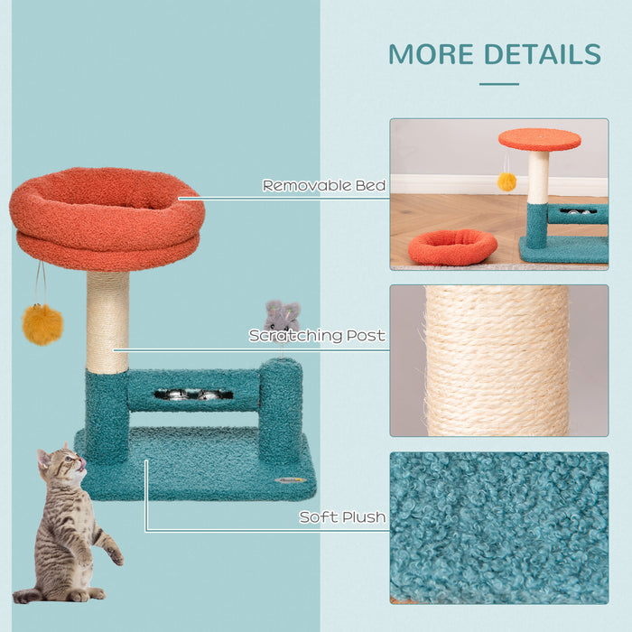 Pawhut Arbre A Chats Avec Lit Pour Chat Griffoir Balle Suspendue Balle Sur Ressort Rouleau Avec Clochettes Tissu En Peluche Doux Grand Confort Bleu Orange
