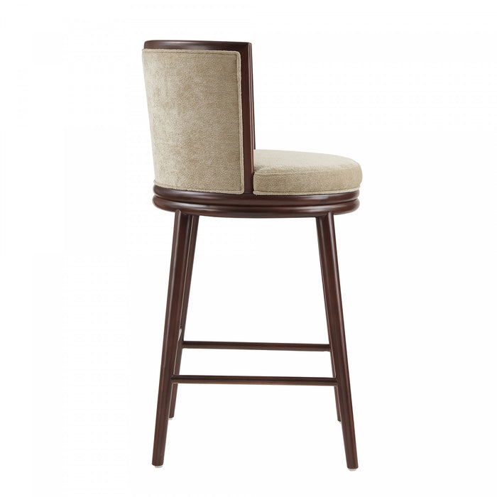 Tabouret de bar moderne en bois avec assise rembourree Evalyn, finition naturelle