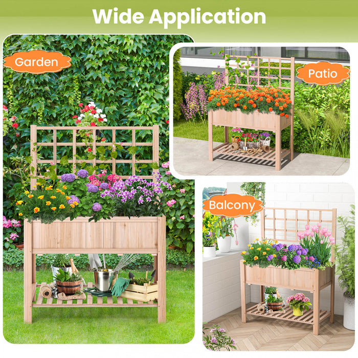 Costway Souleve Lit De Jardin Eleve Boite De Planteur En Bois W / Trellis Et Etagere De Stockage Ouverte