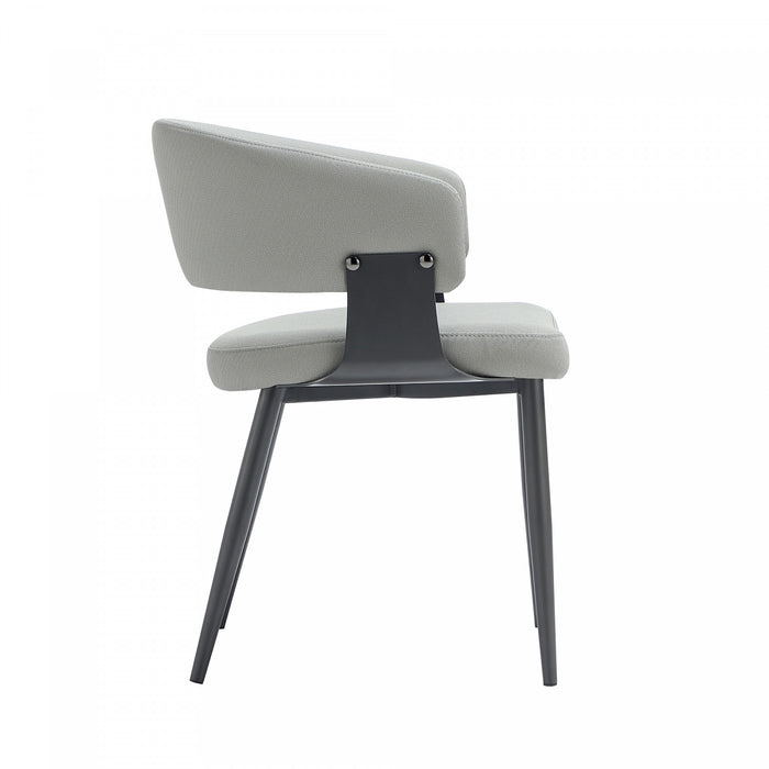 Chaise de salle a manger moderne Luce en metal texture et cuir vegetalien gris pierre