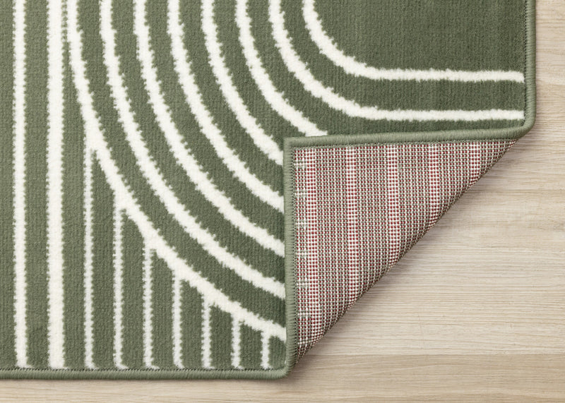 Carpette moderne Forte verte et blanche à motif d’arches géométriques - 7 pi 9 po x 10 pi 6 po
