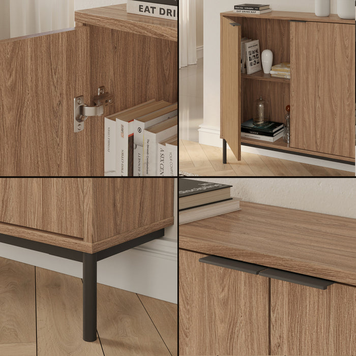 Armoire décorative de rangement mince Nordika à 2 portes - noyer clair