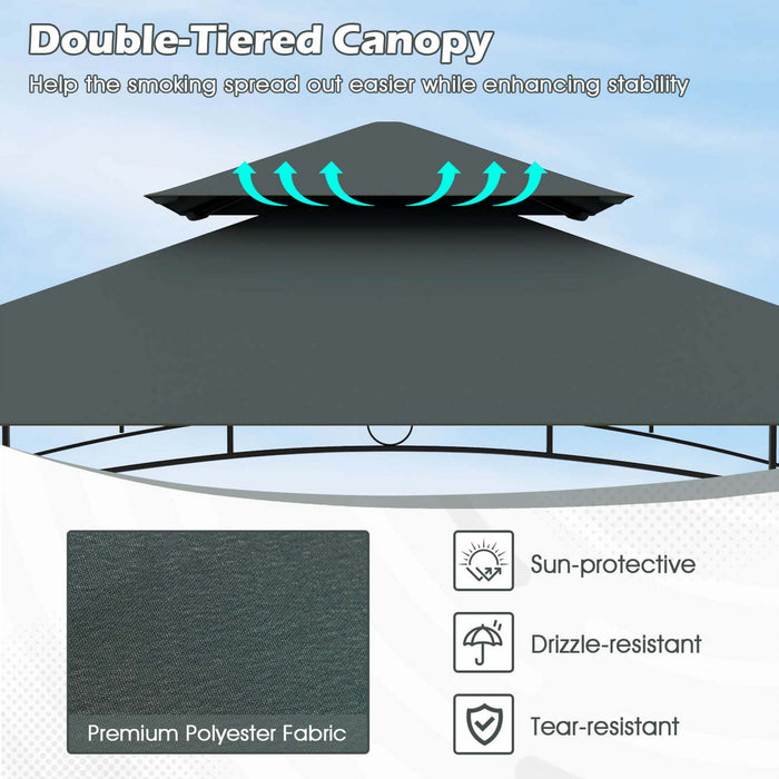 Costway 8’ X 5’ Grill Gazebo Avec 2 Etageres 7 Crochets Cadre En Metal Soft Top Gris