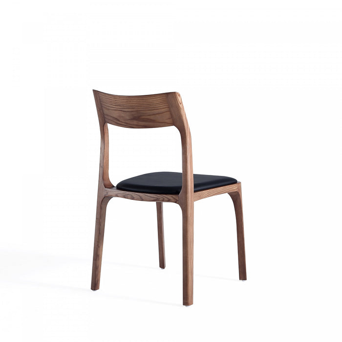 Chaise de salle a manger Moderne en bois et cuir vegetalien noir - Lot de 4