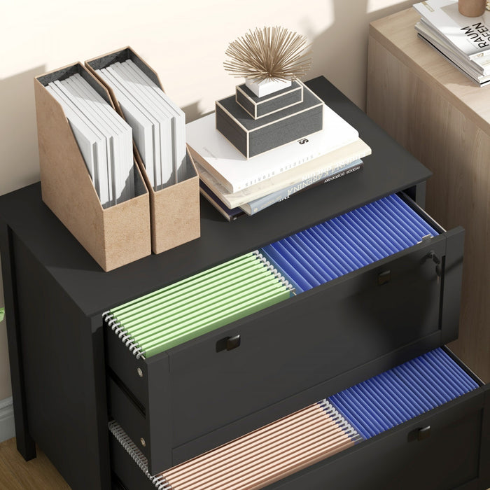 HOMCOM Classeur a 2 tiroirs avec serrure et barre de suspension reglable