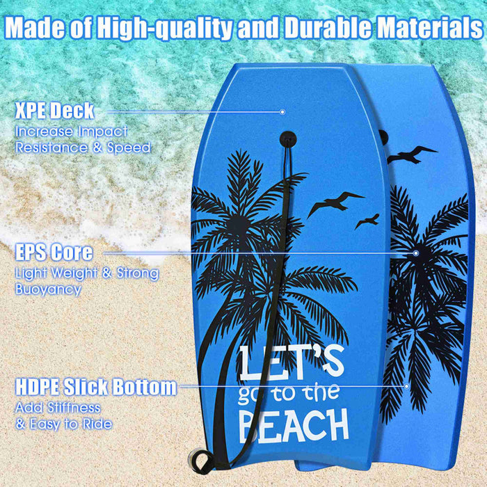 Goplus 41'' Super Leger Bodyboard Surfing W/leash Eps Core Boarding Ixpe Bleu