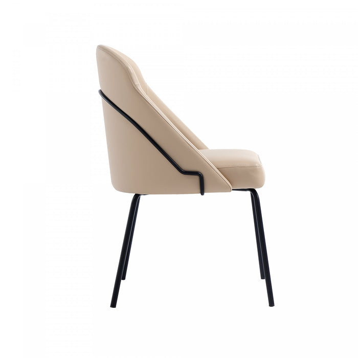 Chaise de salle a manger moderne Gracie en cuir vegetalien et metal, couleur beige et noir - Lot de 4