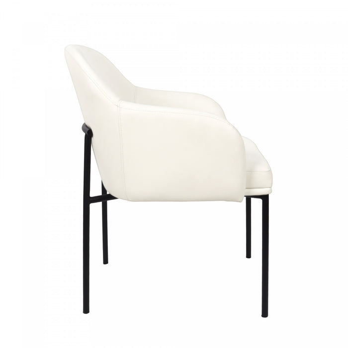 Fauteuil contemporain Loft en cuir vegetalien avec accoudoirs en metal, ivoire - Lot de 2