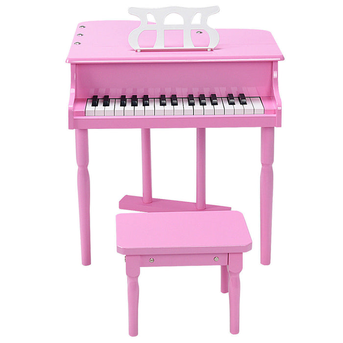 Costway Piano Classique pour Enfants, Mini Piano a Queue 30 Touches avec Pupitre et Banc, Jouet Instrument de Musique en Bois avec Couvercle et Porte-Partition, Cadeau pour Garcons et Filles des 3 Ans