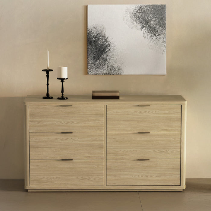 Commode moderne Evelyn 60\" en naturel (6 tiroirs)