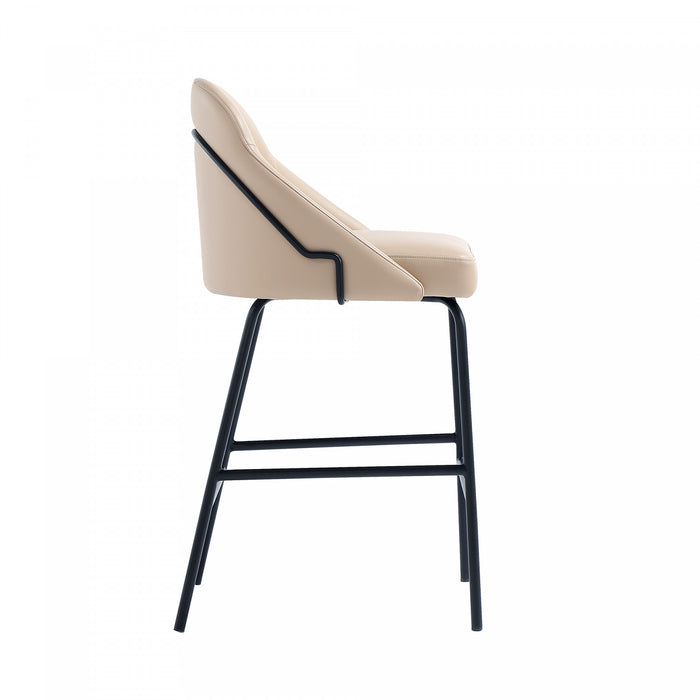 Tabouret de comptoir moderne en metal et tissu Gracie, couleur beige et noir - Lot de 3