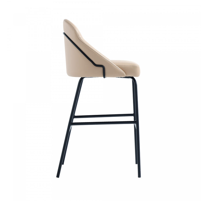 Tabouret de bar moderne en metal Gracie, rembourre, couleur beige et noir