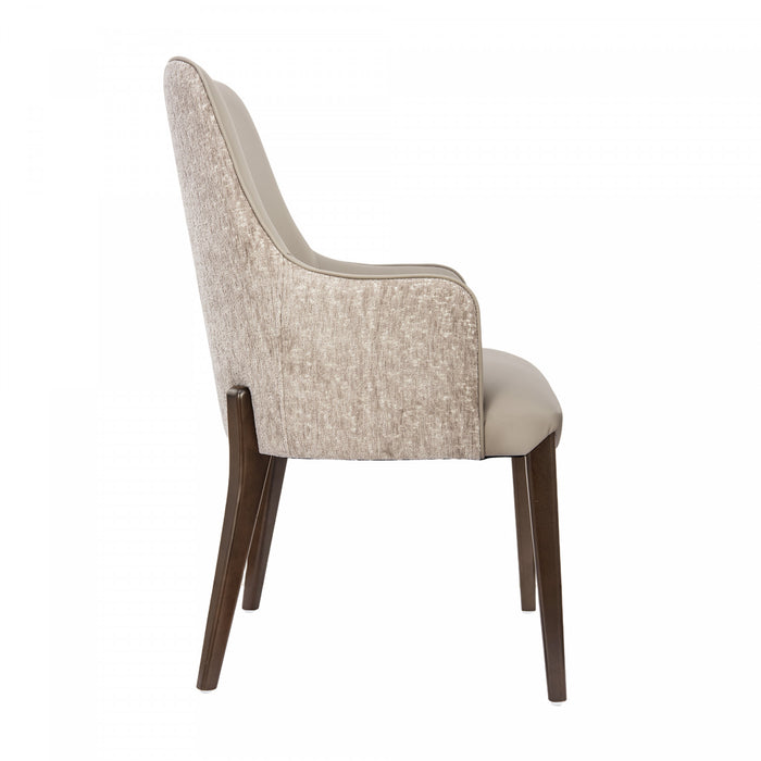 Fauteuil contemporain Belmont en chenille et similicuir avec structure en bois, rembourre, coloris taupe