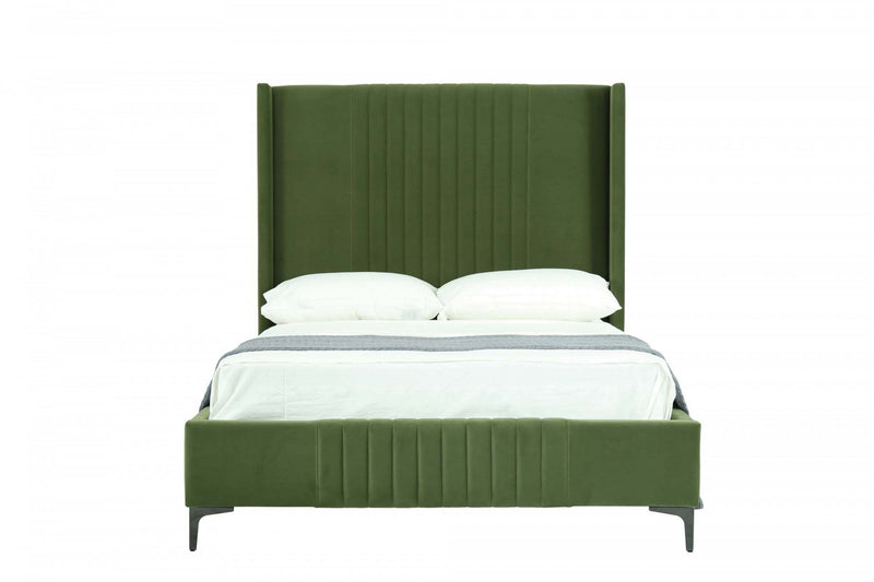 Lit complet Promenade style milieu du siecle moderne en velours capitonne vert mousse
