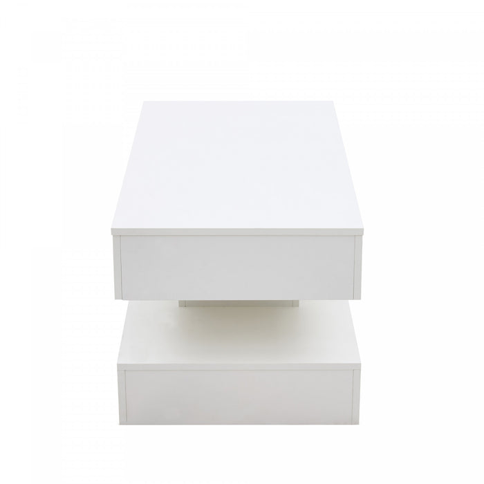 Flexi Table Basse Relevable Hydraulique 39.9 po avec Eclairage LED et Rangement Cache, Blanc