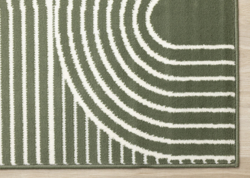 Tapis Florence vert et blanc a motifs geometriques modernes en arches, 4'7\" x 6'7\"