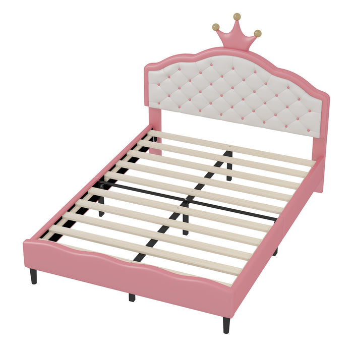 Lily Lit de Princesse Fantaisie Couronne Elegante avec Tete de Lit en Cuir PU Capitonne, Taille Double