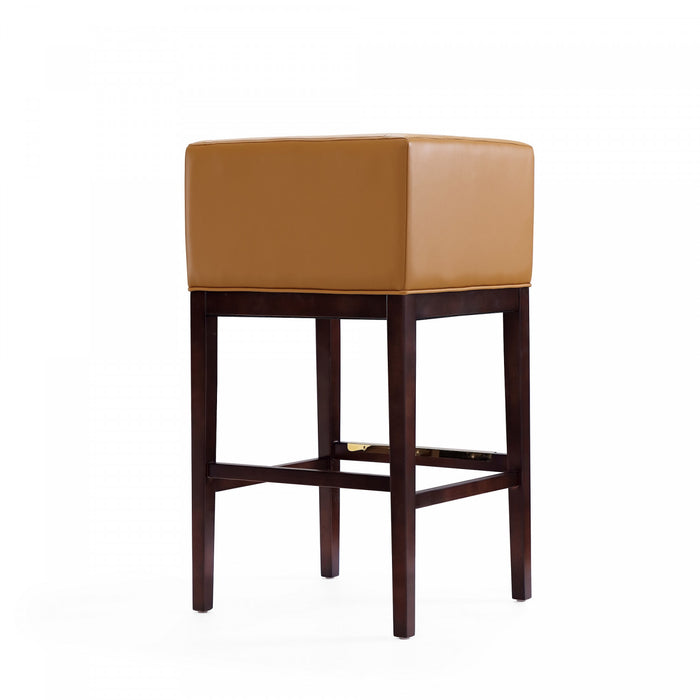 Tabouret de bar Kingsley style moderne du milieu du siecle en bois et tissu couleur camel - Lot de 2