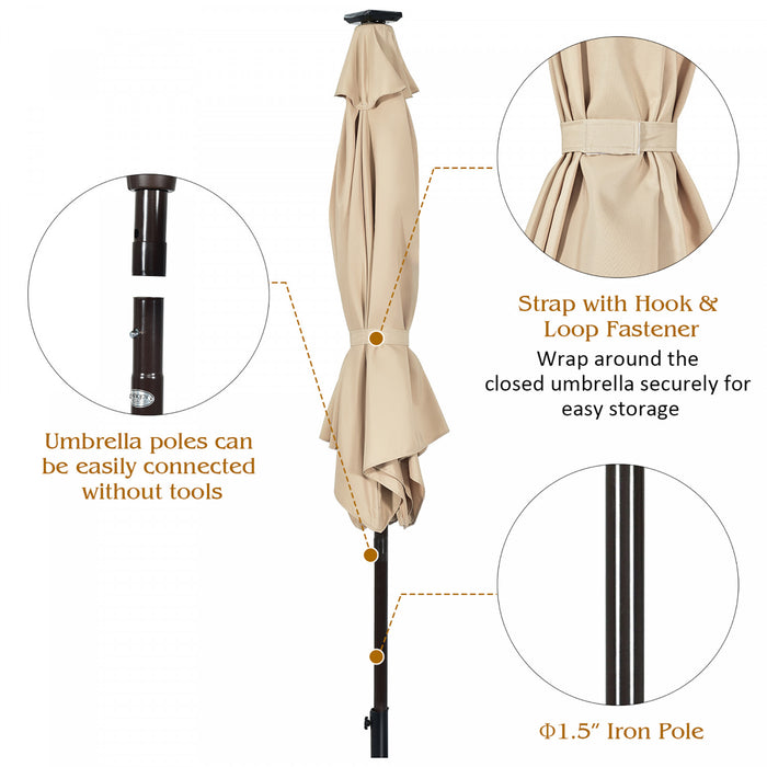 Costway Parasol de marche solaire LED de 9 pieds avec reglage d'inclinaison et manivelle, beige