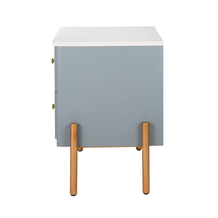 Lila Table de Nuit Moderne avec Tiroirs de Rangement et Poignees Metalliques, Bleu