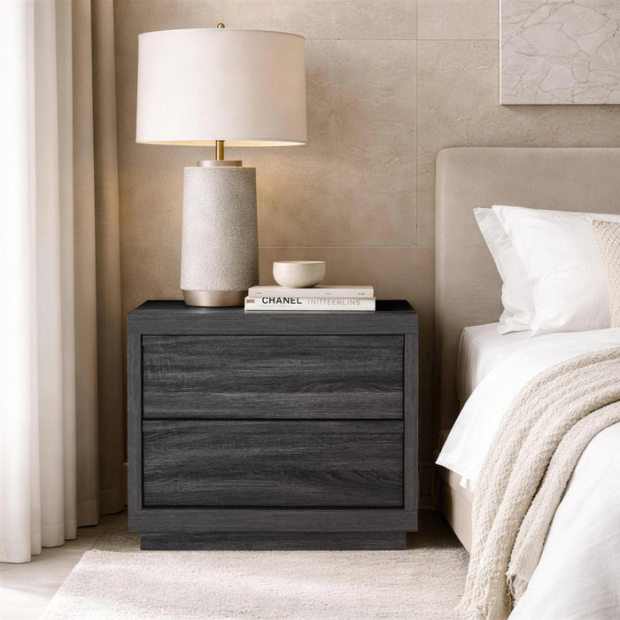 Table de nuit contemporaine Navis 66 cm en gris charbon (2 tiroirs)