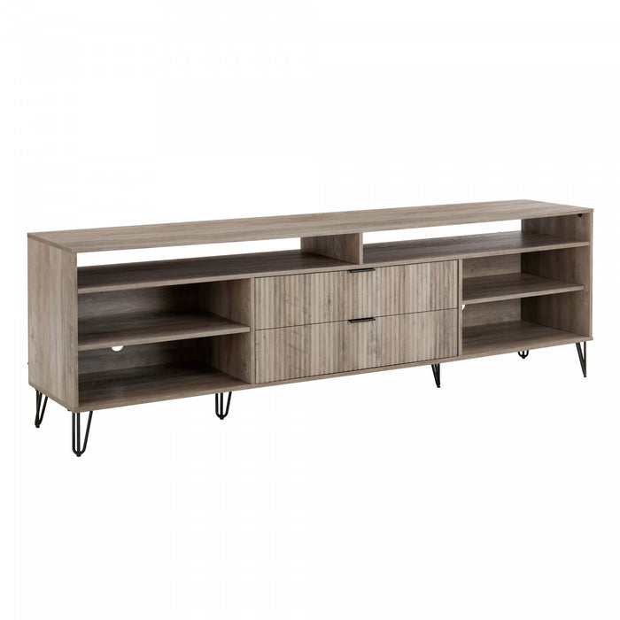 Meuble TV moderne Dumbo 85\" a cannelures, finition brun dore
